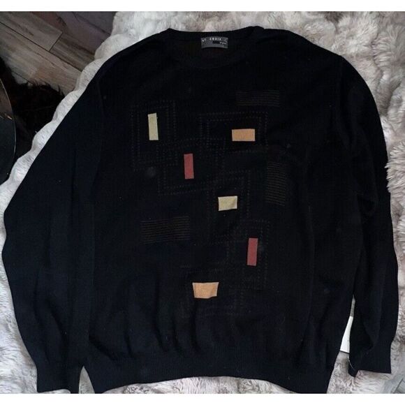 ST CROIX GRADUATED BOXES CREW NECK SWEATER, Geometric, XL, Black,squares,preppy - Picture 3 of 11